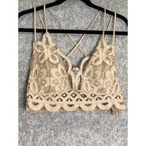 Zenana Lace Bralette Beige‎ 1X Plus Size Crochet Crop Top Festival Boho Layering
